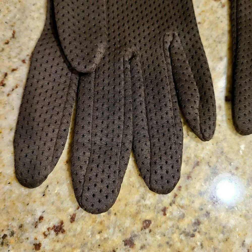 Vintage Kayser Nylon Pierced Driving Opera Formal Costume Brown Gloves. 7.5 USA